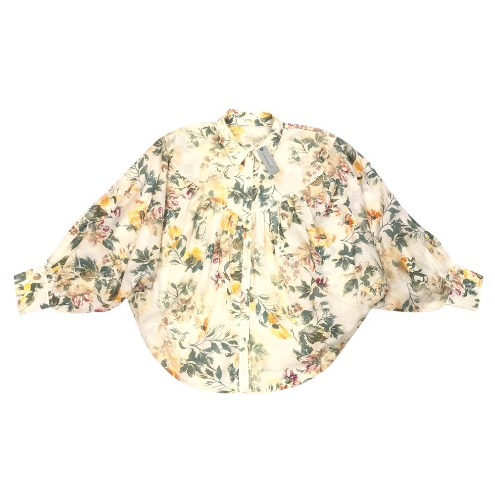 Pilcro Anthropologie Batwing Yoke Oversize Floral Button Up Blouse Size M Petite